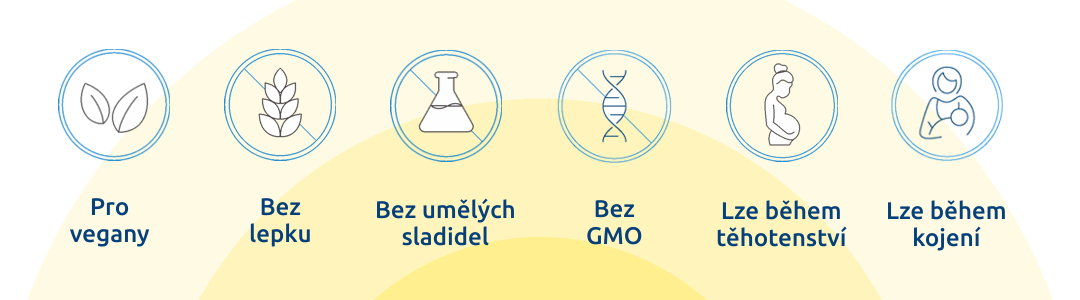 Vhodné pre vegánov, bez lepku, bez umelých sladidiel, bez GMO, vhodné pre tehotné a dojčiace.